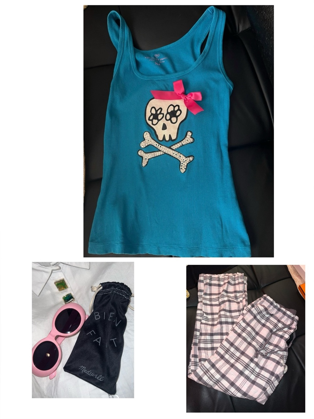 😍4for 1 Price🥰Victoria's Secret Turquoise Top w sparkling Skull & Pink Bow